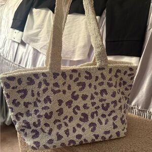 Moyna Cream and Purple Leopard Satchel